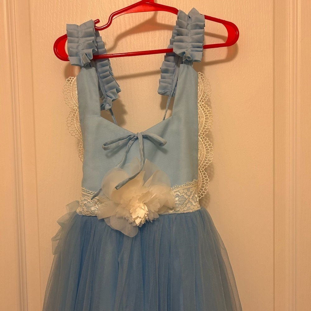 Elegant Blue Tulle Dress with Floral Accents - Picture 3 of 7